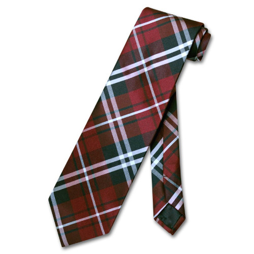 Vesuvio Napoli NeckTie Black Burgundy White Plaid Design Mens Neck Tie