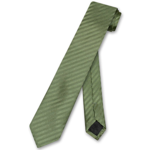 Vesuvio Napoli NeckTie Olive Green Vertical Stripe Skinny Men Neck Tie