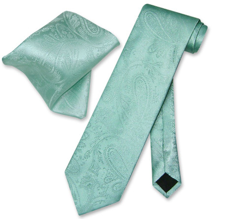 Vesuvio Napoli Aqua Green Paisley NeckTie & Handkerchief Tie Set