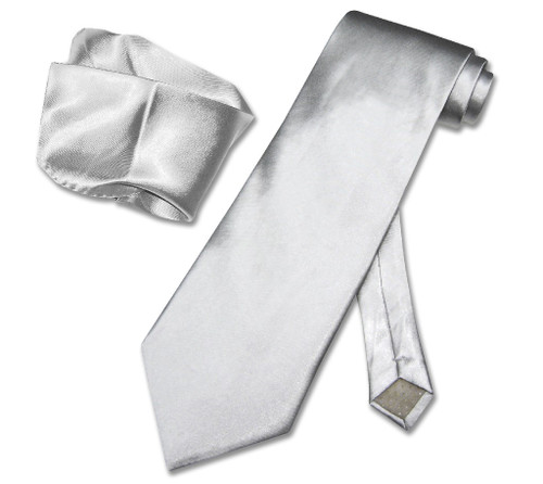 Solid Silver Gray Color NeckTie & Handkerchief Mens Grey Neck Tie Set