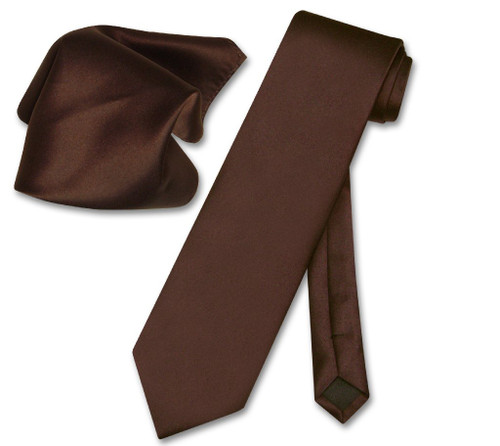 Vesuvio Napoli Solid Chocolate Brown NeckTie Handkerchief Mens Tie Set