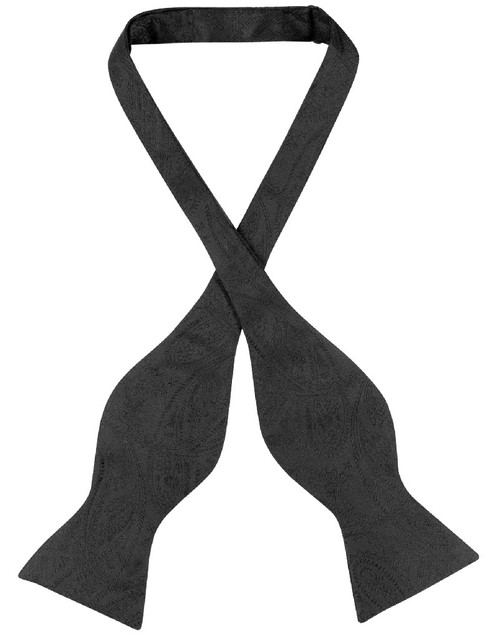 Vesuvio Napoli Self Tie Bow Tie Black Paisley Design Mens BowTie