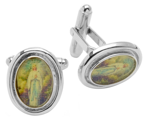 Virgin Mary Cufflinks | Mens Silver Tone Oval Virgin Mary Cufflinks