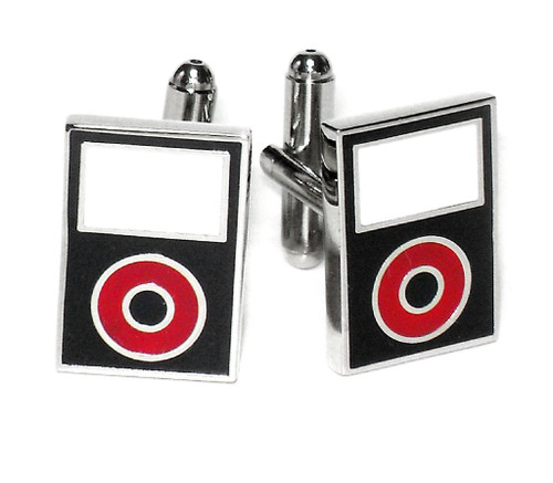 MP3 Player Cufflinks | Mens Silver Tone Black MP3 Player Cufflinks