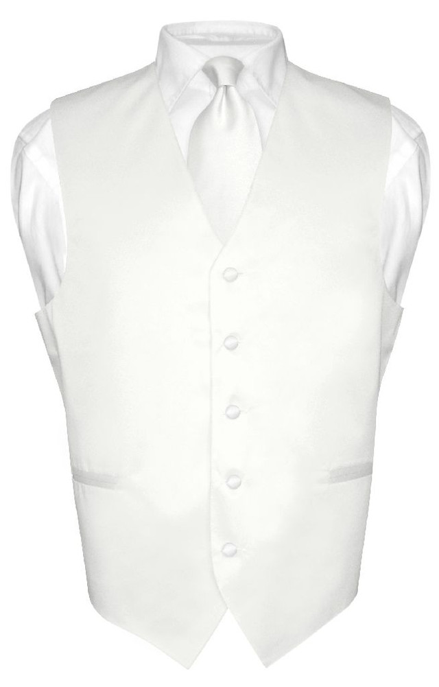 Mens Dress Vest & NeckTie Solid White Color Neck Tie Set