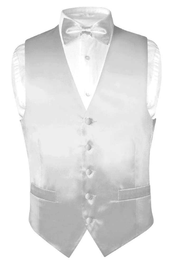 Silver Grey Vest and Bow Tie Silk Solid Color Vest BowTie Set