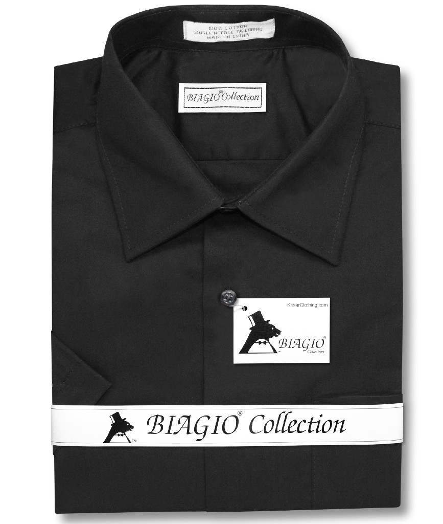 Black Color Mens Short Sleeve Dress Shirt Biagio 100 Cotton Shirt