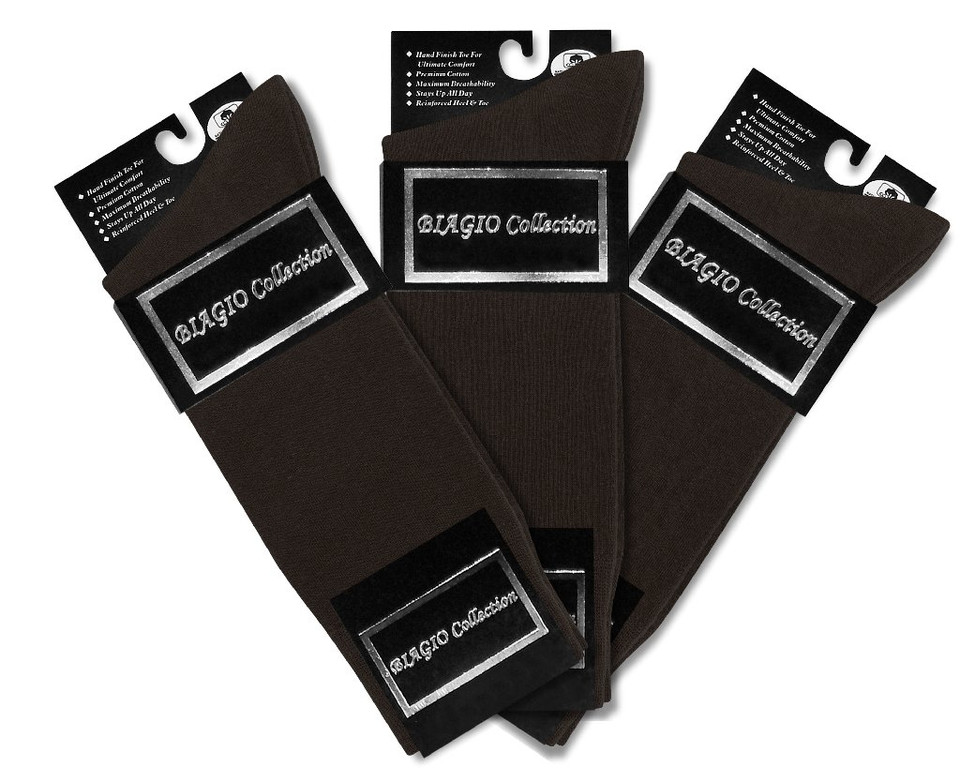 Solid Chocolate Brown Mens Socks 3 Pair Biagio Cotton Dress Socks