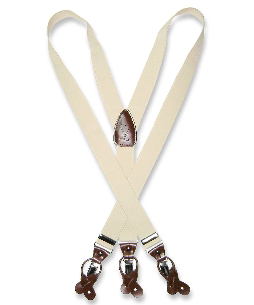Solid White Suspenders For Men Elastic Y-Back Button & Clip-On Man'S main image 0