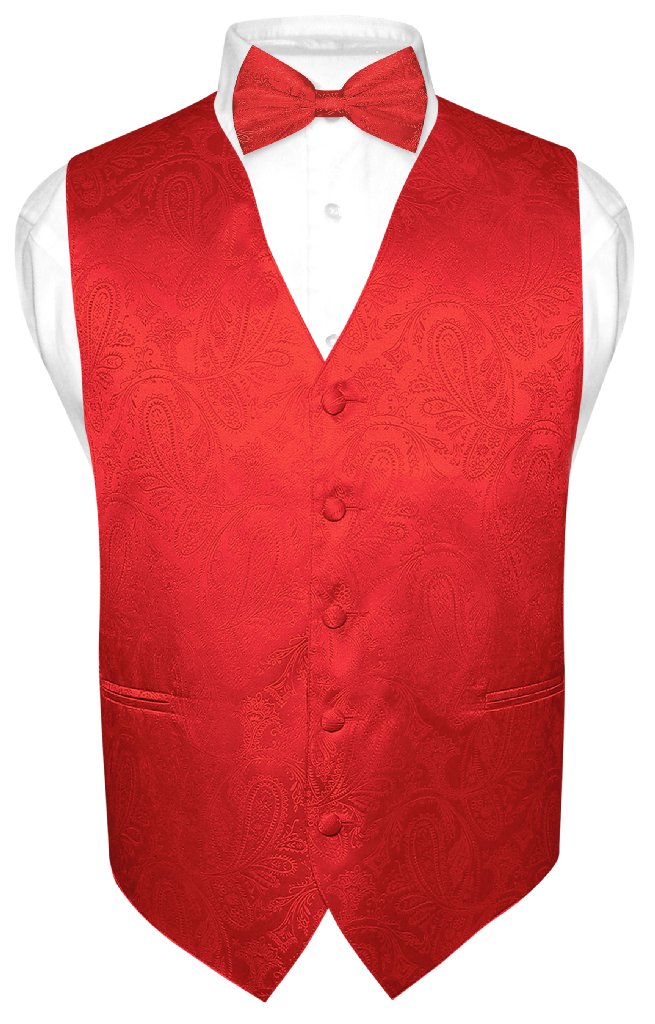 Red Paisley Bow Tie And Red Paisley Vest Set For Men