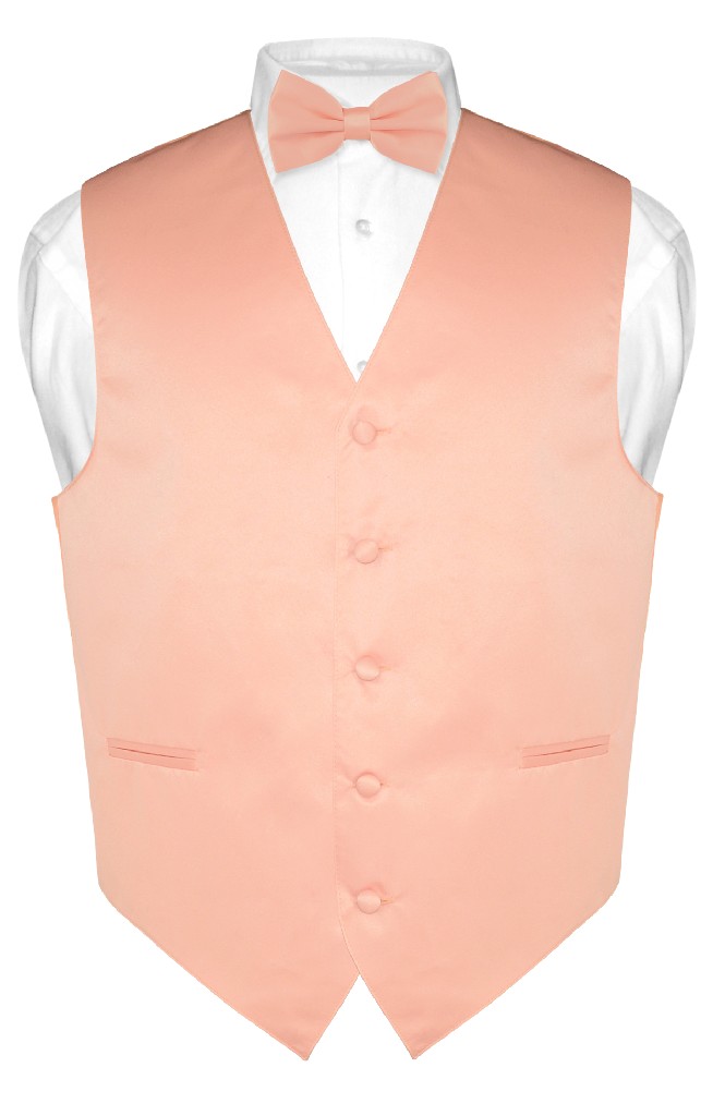 Mens Dress Vest & BowTie Solid Peach Color Bow Tie Set