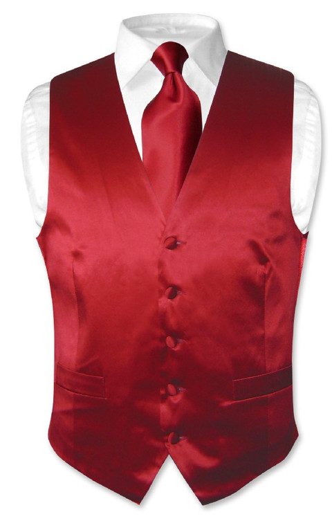 Dark Red Vest | Dark Red NeckTie | Silk Dark Red Vest Neck Tie Set