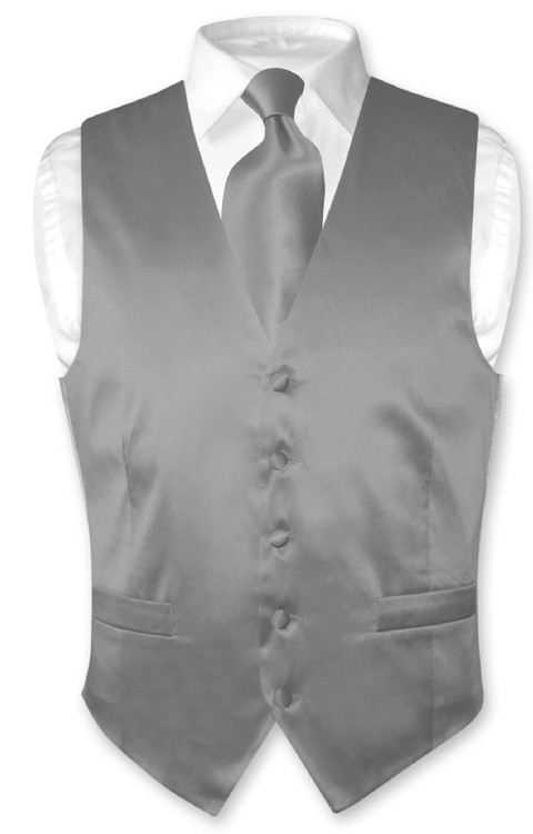 Charcoal Grey Vest and NeckTie | Silk Solid Color Vest Neck Tie Set