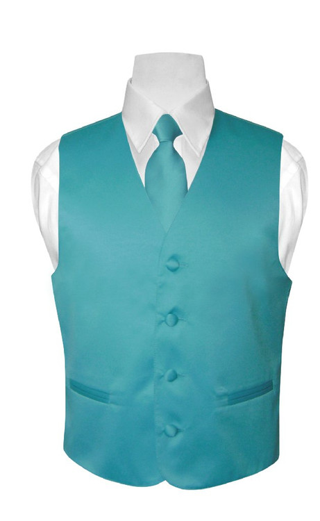 Boys Dress Vest NeckTie Turquoise Aqua Blue Color Neck Tie Set