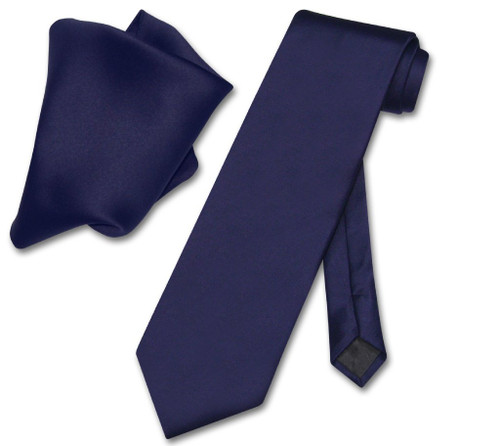 Vesuvio Napoli Solid Navy Blue NeckTie Handkerchief Mens Neck Tie Set