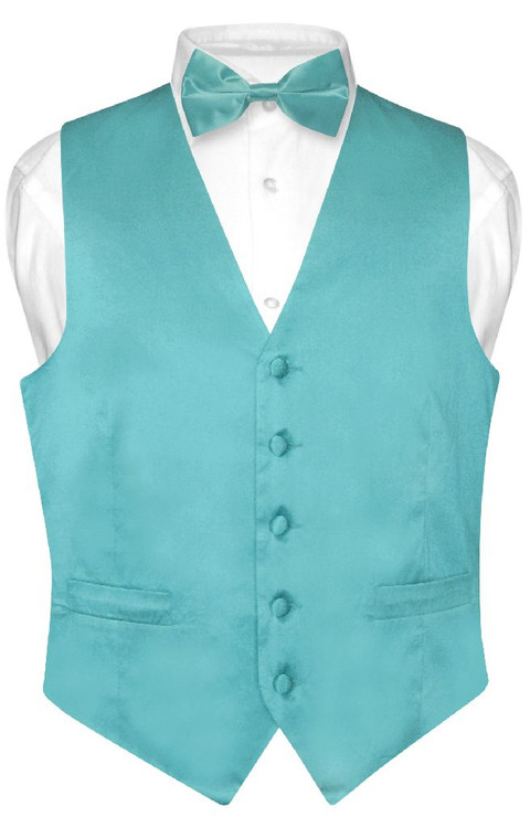 Turquoise Aqua Blue Vest and Bow Tie | Silk Solid Vest BowTie Set
