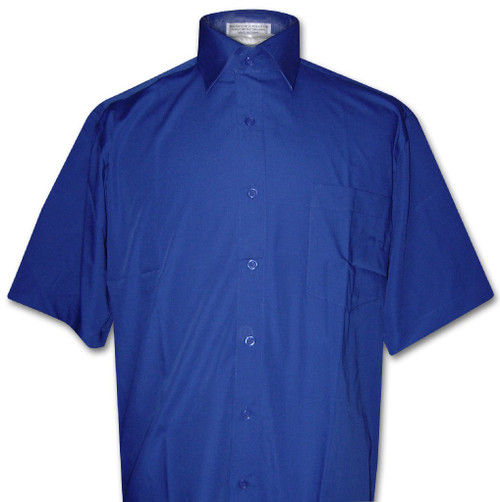 Covona Mens Short Sleeve Solid Royal Blue Color Dress Shirt