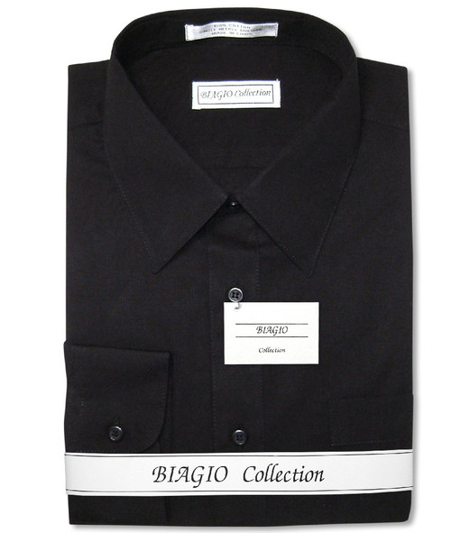 black french cuff dress shirt Banded Collar French Cuff Clergy Shirt in Black