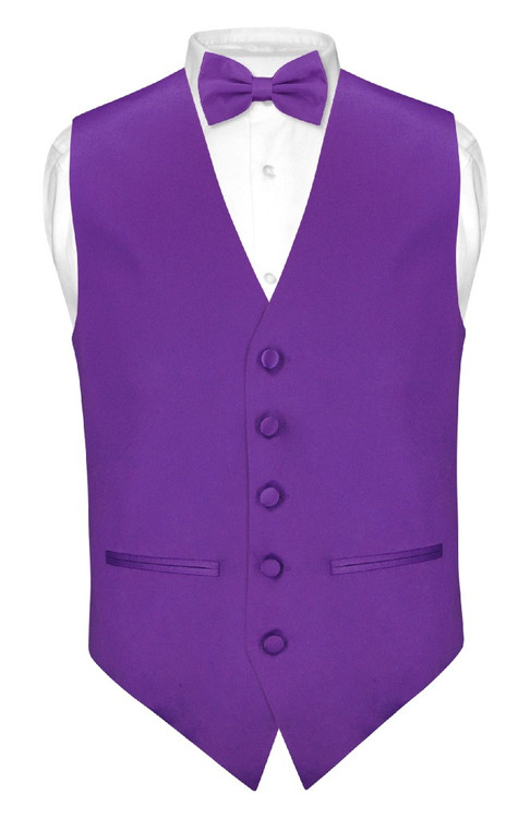 Mens Slim Fit Dress Vest BowTie Purple Indigo Bow Tie Hanky Set