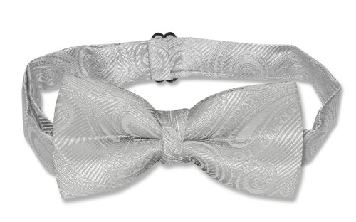 Covona Boys Paisley Bow Tie Solid Silver Grey Color BowTie