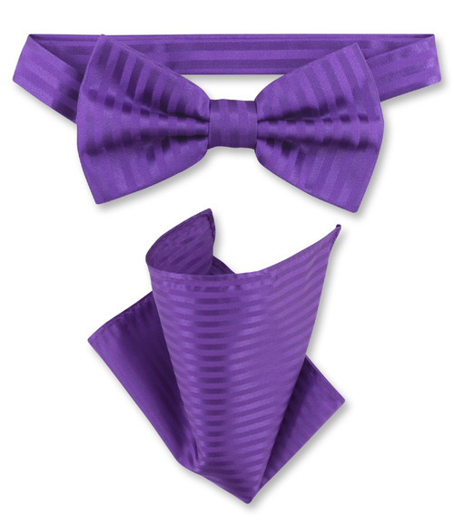 Purple Vertical Stripes Bow Tie Handkerchief Set | Mens BowTie Set