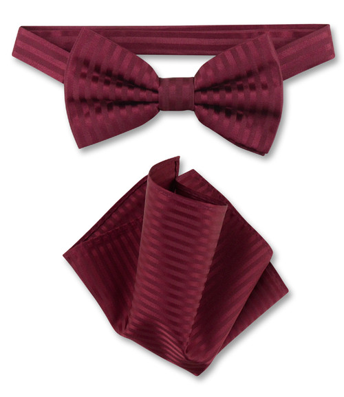 Burgundy Vertical Stripes Bow Tie Handkerchief Set | BowTie Set