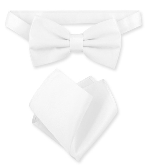 White Bow Tie And Handkerchief Set Mens Solid White Bowtie Set