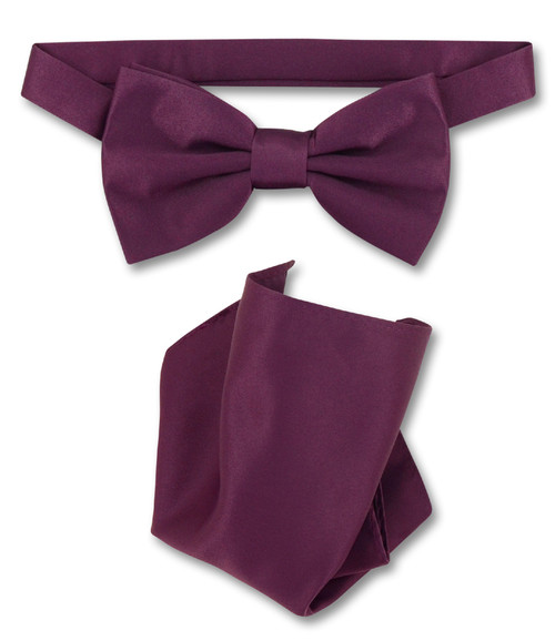 Eggplant Purple Bow Tie Handkerchief Set | Eggplant Purple Bowtie