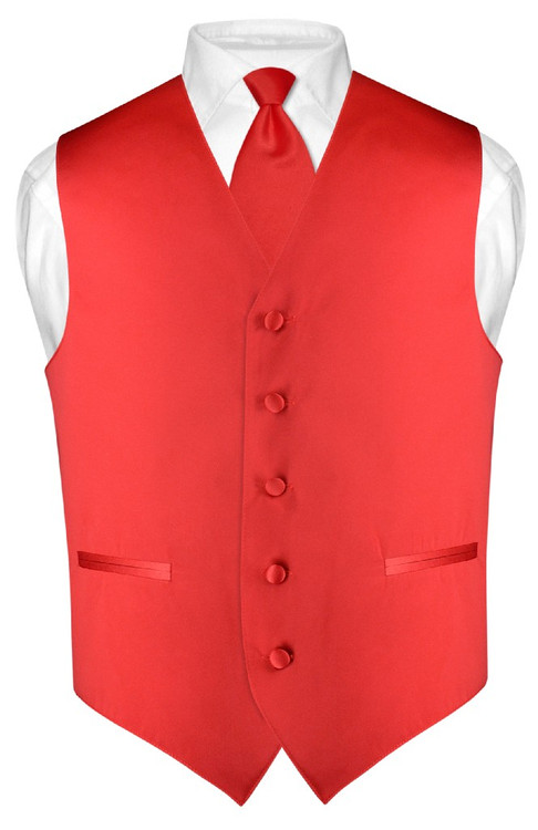 Mens Dress Vest Skinny NeckTie Solid Red 2.5