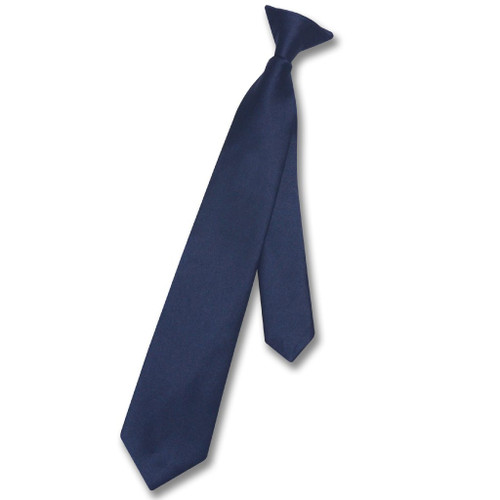 Vesuvio Napoli Boys Clip-On NeckTie Solid Navy Blue Youth Neck Tie