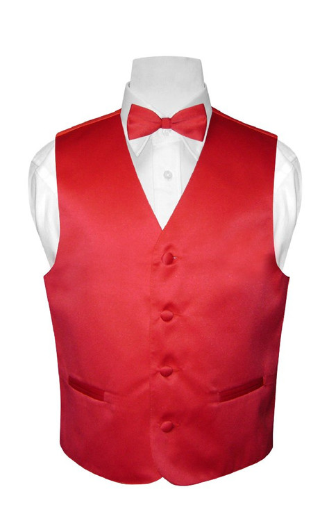 Boys Dress Vest Bow Tie Solid Red Color BowTie Set