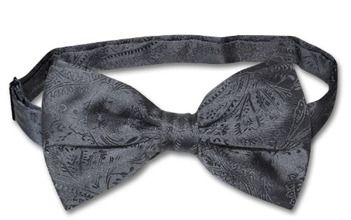 Vesuvio Napoli BowTie Charcoal Grey Color Paisley Mens Gray Bow Tie