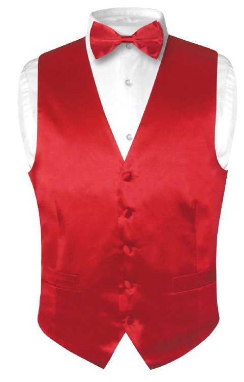 Red Vest | Red BowTie | Silk Solid Red Color Vest Bow Tie Set