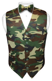 Mens Army Dress Vest & BowTie Green Camouflage Bow Tie Set Small
