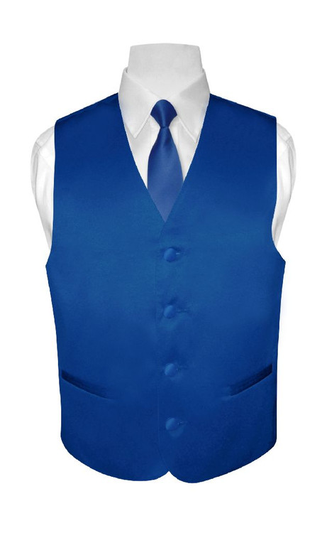 Boys Dress Vest NeckTie Solid Royal Blue Color Neck Tie Set
