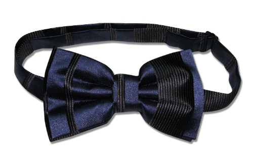 Vesuvio Napoli BowTie Navy Blue Woven Striped Design Mens Bow Tie