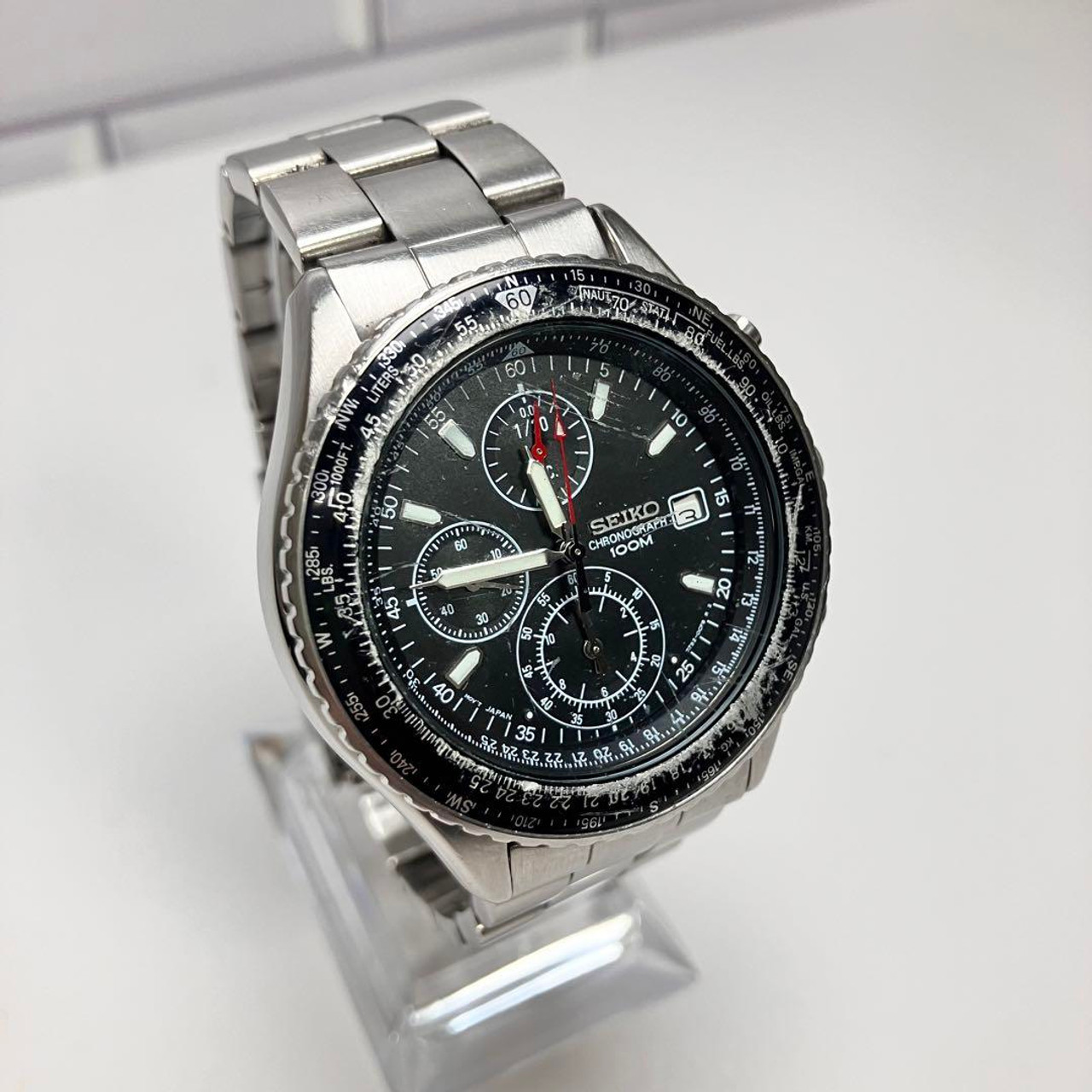 Seiko Chronograph 7T92-0CF0 Pilot watch Date 100M Quartz Mens Watch ...