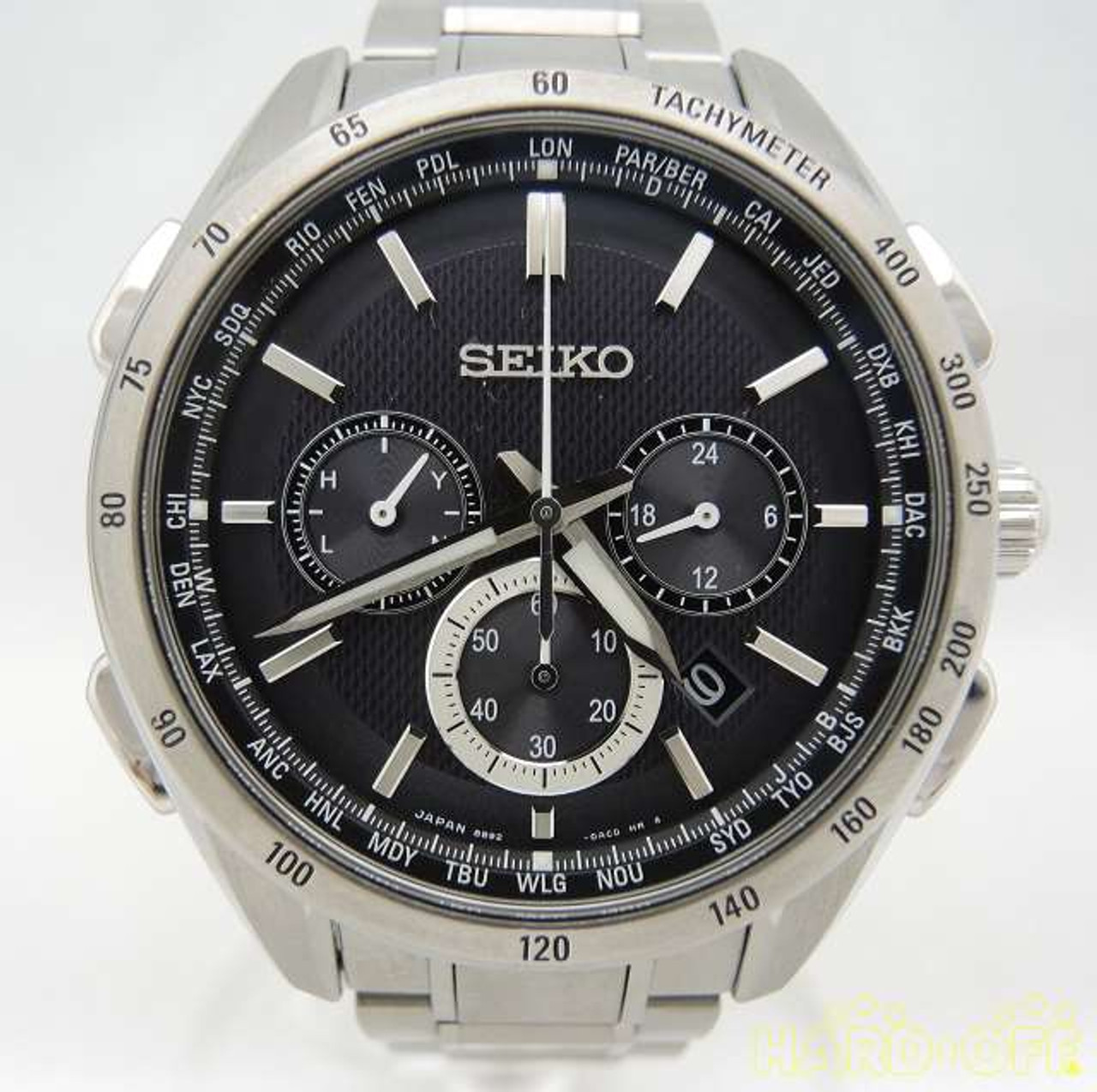 Seiko 8B92-0AB0 Stainless Steel Date Solar Mens Watch Authentic