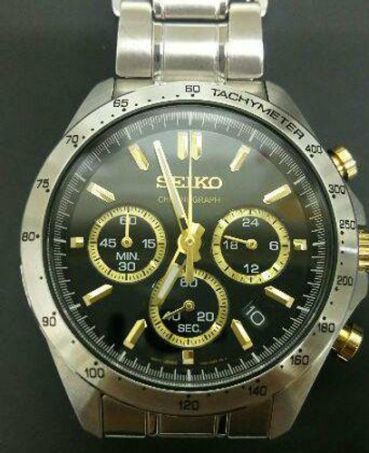 Seiko Spirit KSN8T6C Chronograph Date Black Silver Round Quartz Mens ...