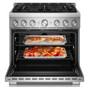 Cuisinière au gaz de style commercial à 6 brûleurs avec mode de friture à air sans préchauffage KitchenAid® de 36 po KFGS936SSS