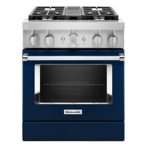 Kitchenaid® Cuisinière commerciale intelligente bicombustible avec 4 brûleurs - 30 po KFDC500JIB