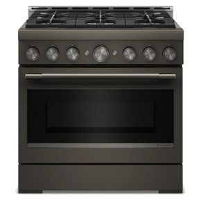 Cuisinière au gaz de style commercial à 6 brûleurs avec mode de friture à air sans préchauffage KitchenAid® de 36 po KFGS936SBE