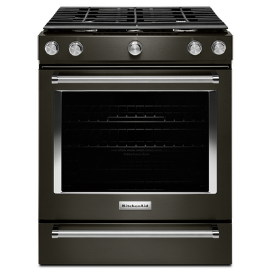 Cuisinière au gaz à commandes frontales à convection avec 5 brûleurs - 30 po KitchenAid® KSGG700EBS