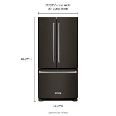 Kitchenaid® Réfrigérateur à portes françaises à profondeur standard avec distributeur intérieur et fini PrintShield™ - 22 pi cu - 33 po KRFF302EBS