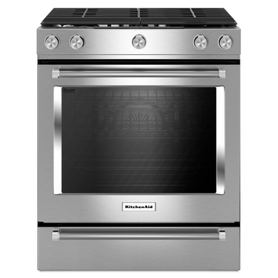 Kitchenaid® Cuisinière au gaz à commandes frontales à convection avec 5 brûleurs - 30 po KSGG700ESS