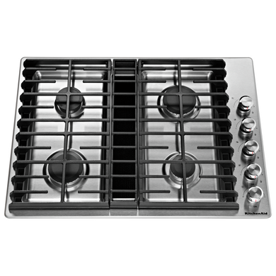 Kitchenaid® Table de cuisson au gaz à évacuation descendante avec 4 brûleurs - 30 po KCGD500GSS