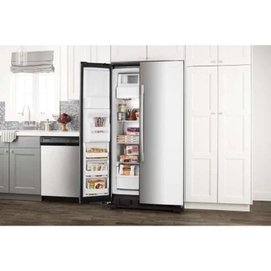 Amana® Réfrigérateur côte à côte avec distributeur externe d’eau et de glaçons à deux palettes, 33 po ASI2175GRS