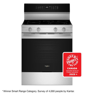 Whirlpool® Cuisinière électrique intelligente de 30 pouces avec technologie de cuisson à air, revêtement WipeClean™, auto-nettoyage/netoyage à la vapeur, préchauffage à grande vitesse et capacité de 5.3 pi cu YWFES7530RZ