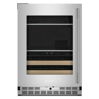 Kitchenaid® Centre de rafraîchissements avec porte en verre et porte-bouteilles à devant en bois - 24 po KUBL524SPS
