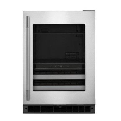 Kitchenaid® Centre de rafraîchissements avec porte en verre et porte-bouteilles à devant en métal - 24 po KUBR524SSB